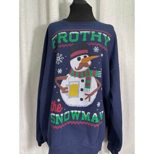 Ugly Christmas Sweatshirt "Frothy The Snowman" Beer Drinking Snowman 2XL